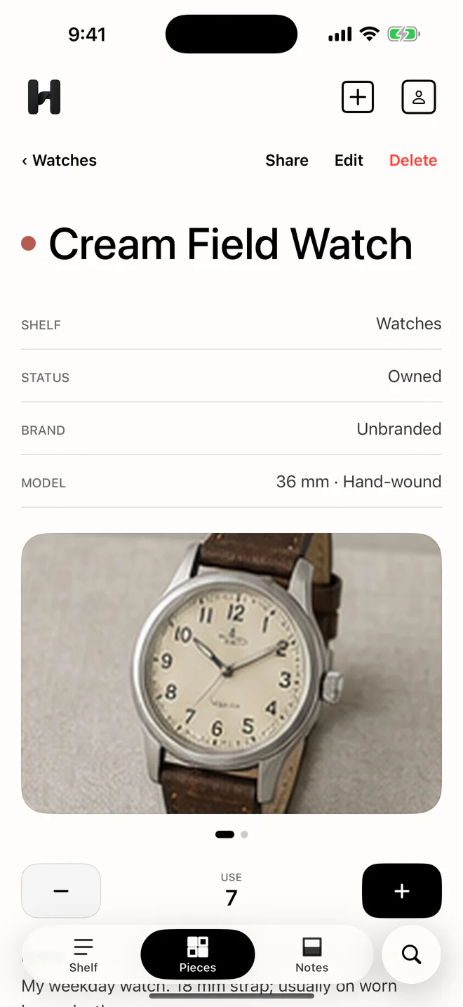 Keep the details and use history that matter with each watch.